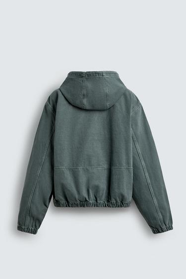 Zara WASHED HOODED JACKET - Washed green