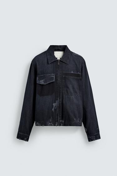 УКОРОЧЕННАЯ КУРТКА С ЭФФЕКТОМ РВАНЫХ ДЕТАЛЕЙ — СИНИЙ от Zara