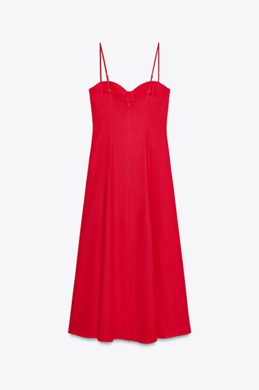 MIDI CORSET DRESS WITH LINEN BLEND - Red by Zara - Image 7