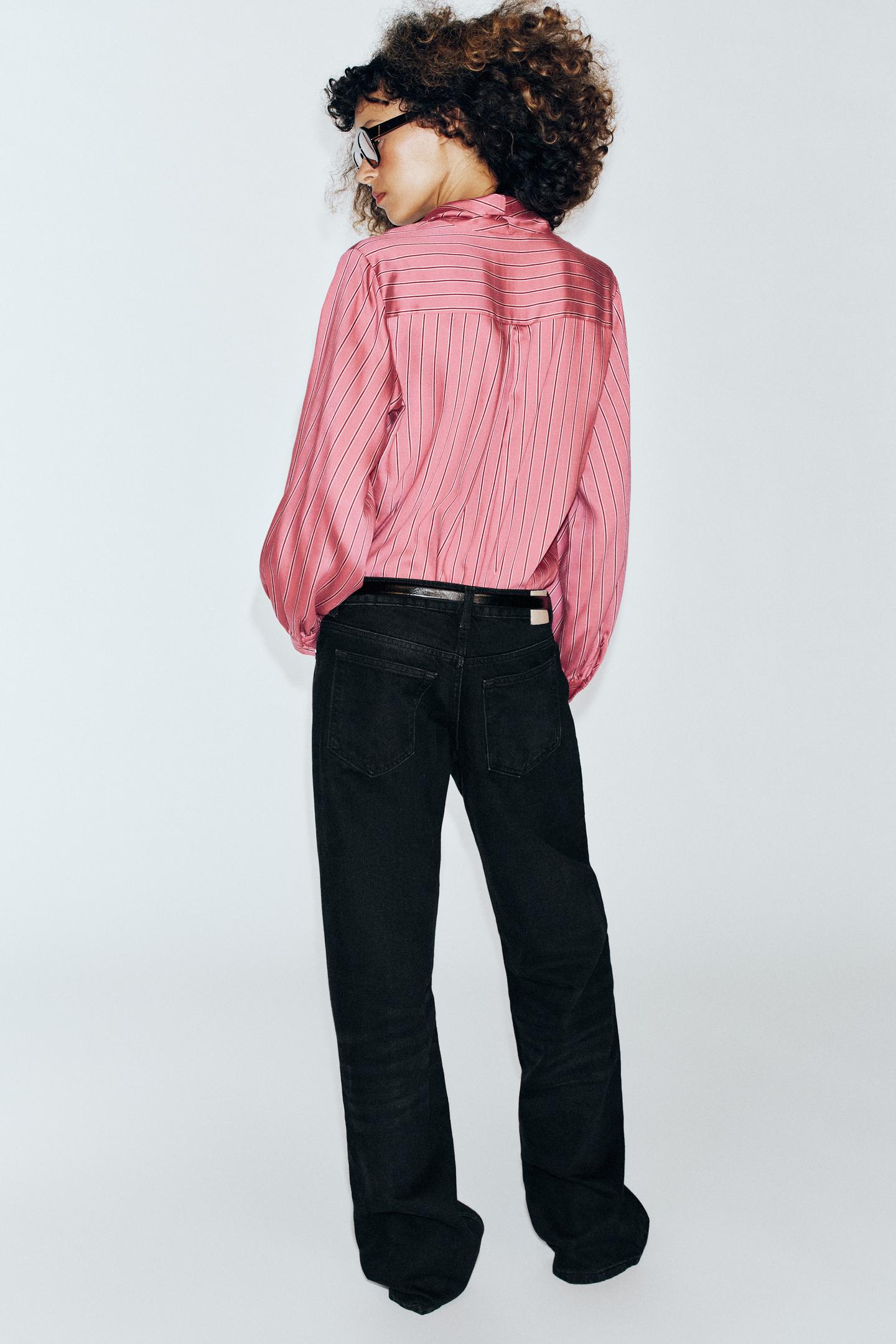 Женская рубашка Zara Scarf-Effect Stripe, цвет: Marsala — фото 5