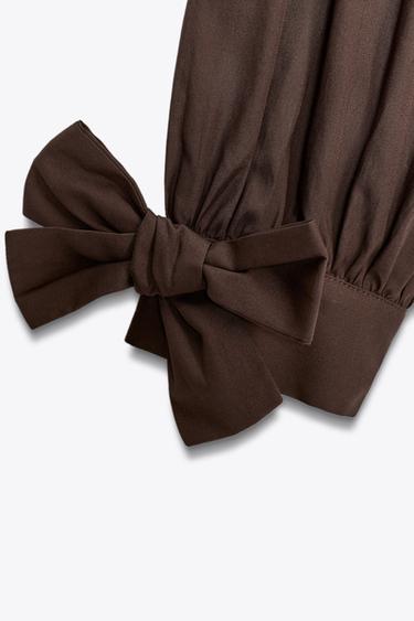 POPLIN SHIRT WITH TIES - Dark brown by Zara - Image 2