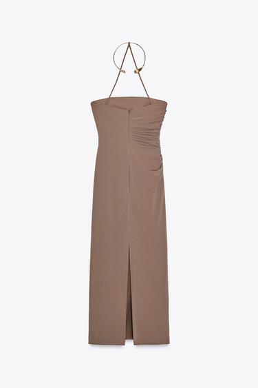 ROBE MI-LONGUE COLLIER BIJOUX - Marron foncé de Zara - Image 6
