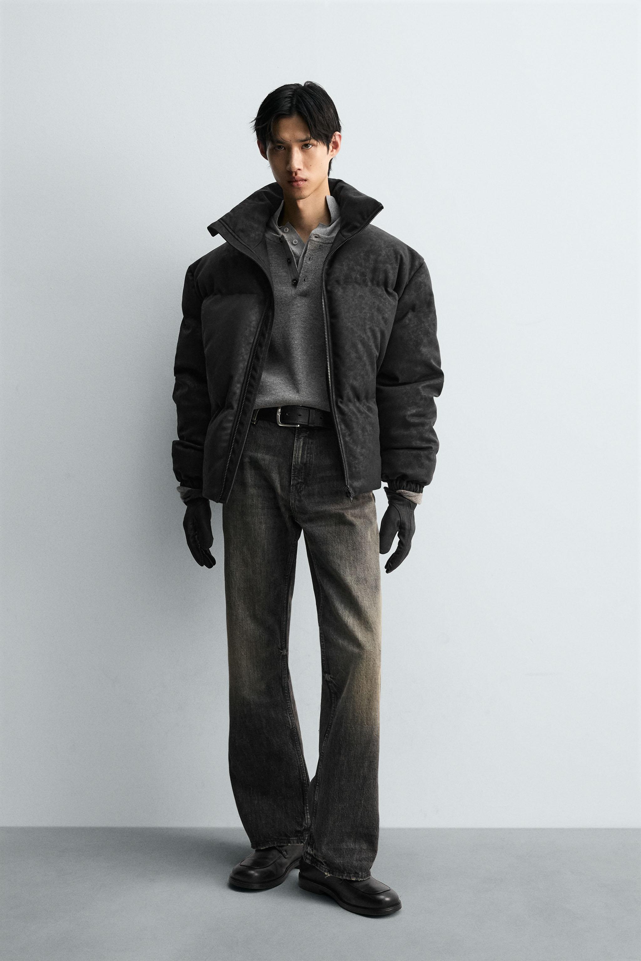 ウォッシュドフェイクレザーパッド入りジャケット - ブラック | ZARA