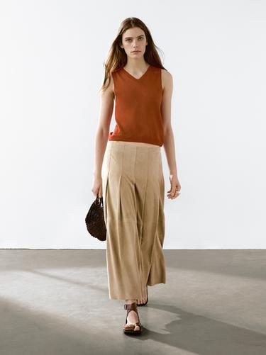 Falda larga pliegues piel ante - Piedra de Zara