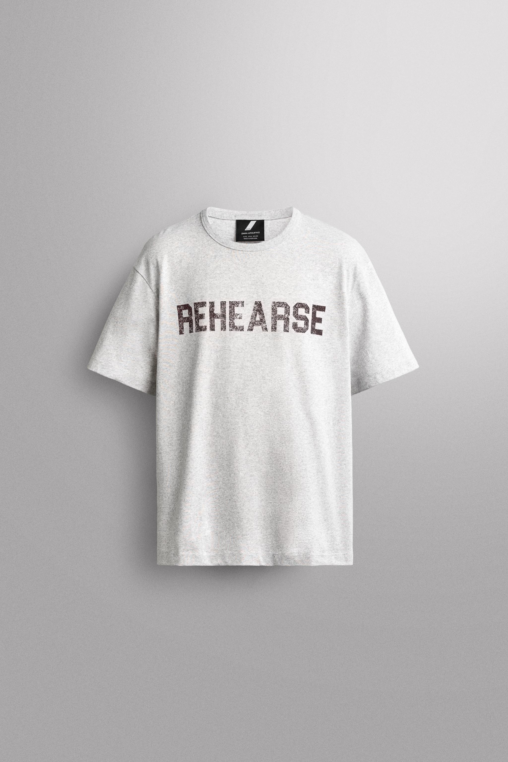 PRINTED TEXT COTTON T-SHIRT — Gray marl