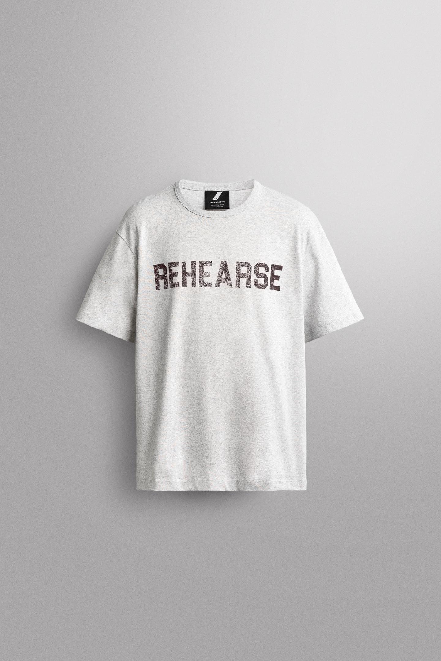 Мужская футболка Zara Printed Text Cotton, цвет: Серый меланжевый — фото 7