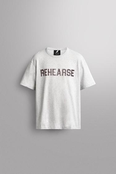 PRINTED COTTON T-SHIRT - Grey marl by Zara