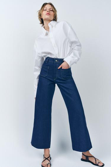 JEANS ZW COLLECTION WIDE LEG COM CINTURA ALTA - Azul da Zara