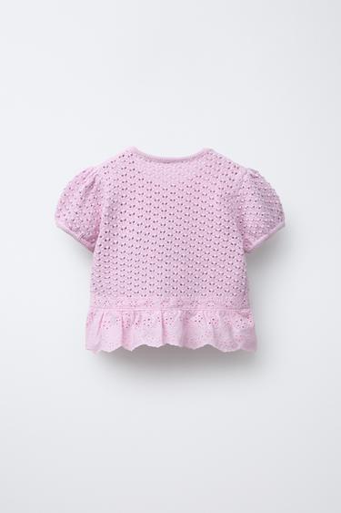 LACE TRIM BOW CARDIGAN - Pink / Lilac by Zara - Image 1