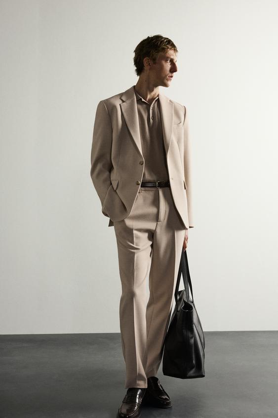 PANTALON DE COSTUME SLIM - Sable / Chiné de Zara - Image 4