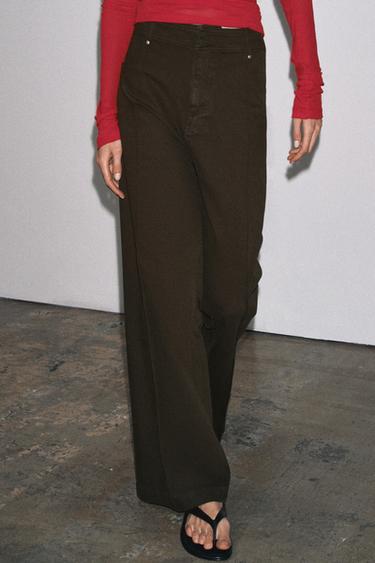 Zara ZW COLLECTION TAILORED WIDE LEG HI-RISE JEANS - Chocolate