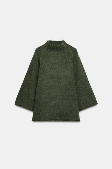KNIT PONCHO JUMPER - Mid-green by Zara