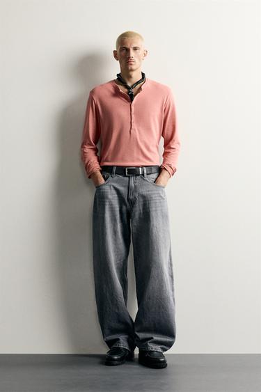 RELAXED FIT COTTON/LINEN T-SHIRT - Coral by Zara - Image 0