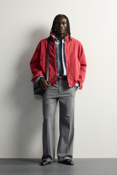 RELAXED FIT JACKET WITH METAL FIREMAN CLASPS - Red by Zara