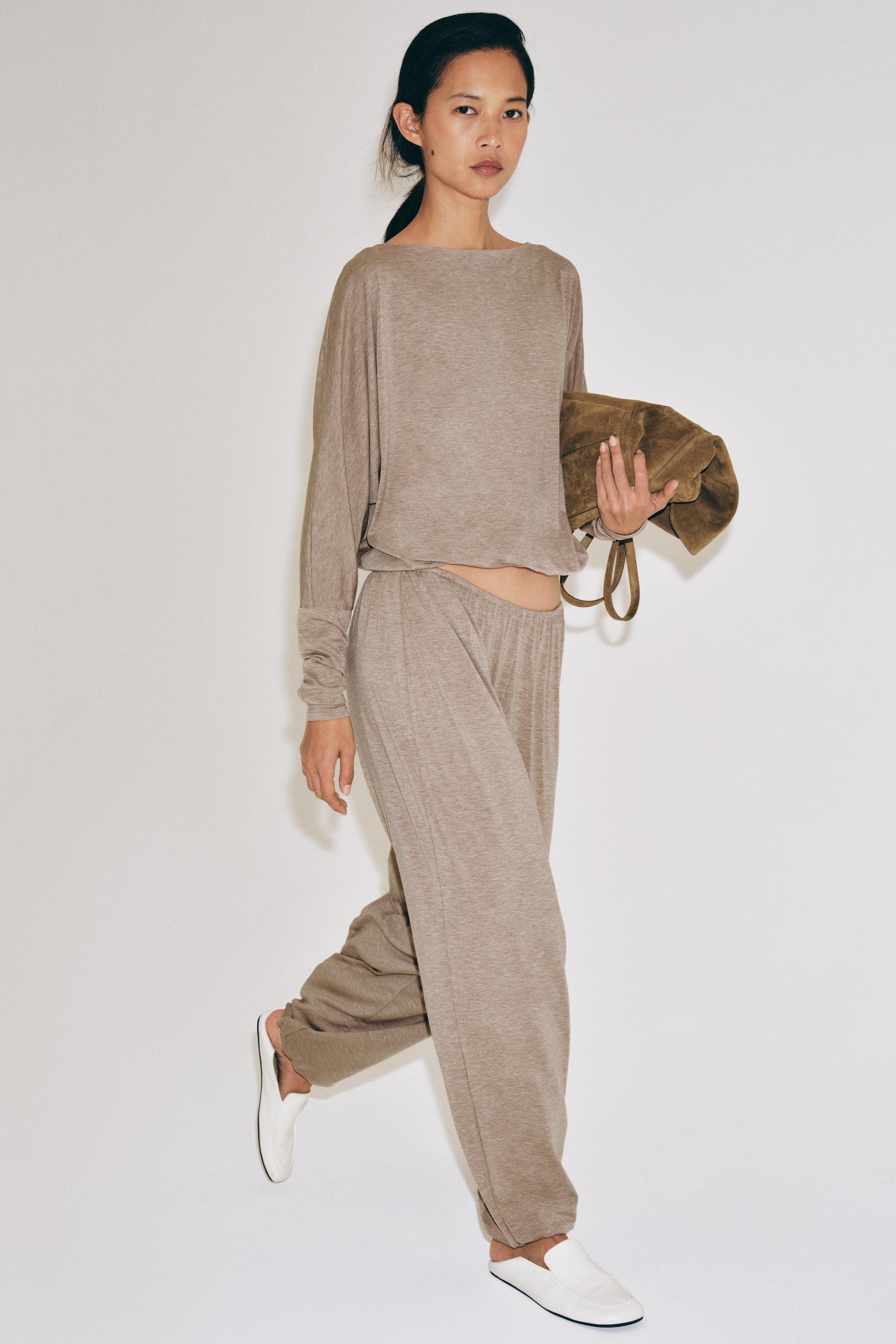 ELASTIC HEM T-SHIRT — Pink marl