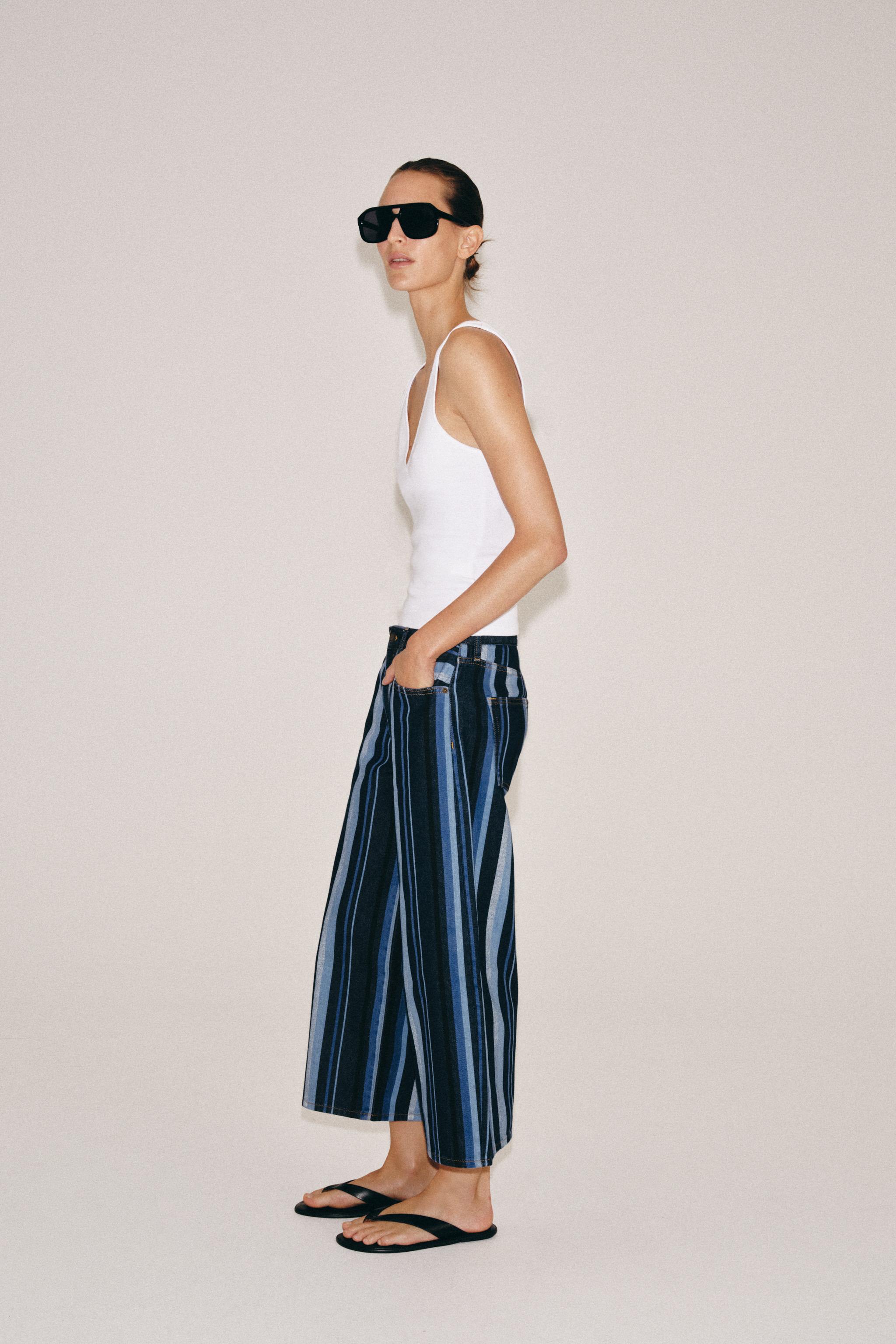 Женские джинсы Zara ZW COLLECTION MID-RISE STRIPED CULOTTE JEANS — фото 5