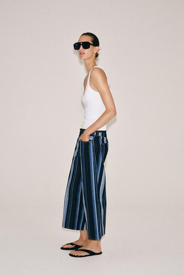 JEAN ZW COLLECTION JUPE-CULOTTE À RAYURES TAILLE NORMALE - Bleu de Zara - Image 4