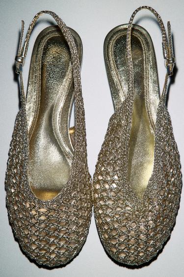 METALLIC BRAIDED EFFECT SLINGBACK BALLET FLATS - Gold by Zara