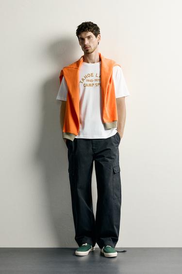 Zara TEXTURED PRINT REGULAR FIT T-SHIRT - White - Image 0