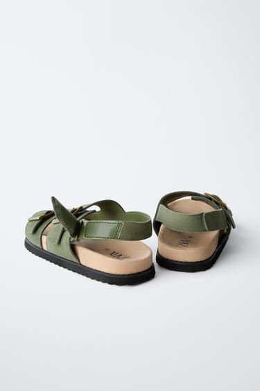 LEATHER BUCKLE SANDALS - Khaki Green by Zara - Image 4