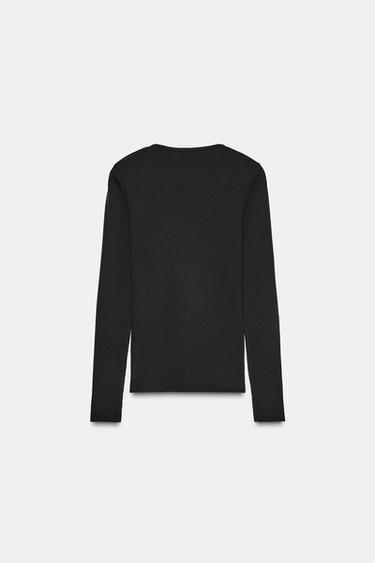 RIBBED T-SHIRT WITH BUTTONS - Black by Zara - Image 5