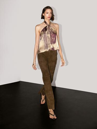 Zara Flared suede leather trousers - Brown - Image 0