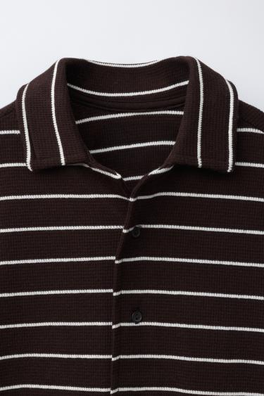 STRIPED WAFFLE-KNIT SHIRT AND BERMUDA SHORTS SET - Brown by Zara - Image 5
