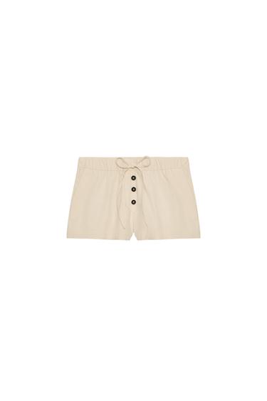 Zara ELASTIC WAIST SHORTS WITH BUTTONS - Sand
