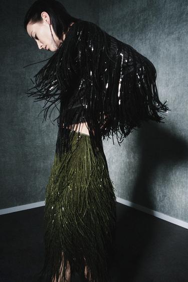 Zara ZW COLLECTION LIMITED EDITION FRINGED JACKET - Black