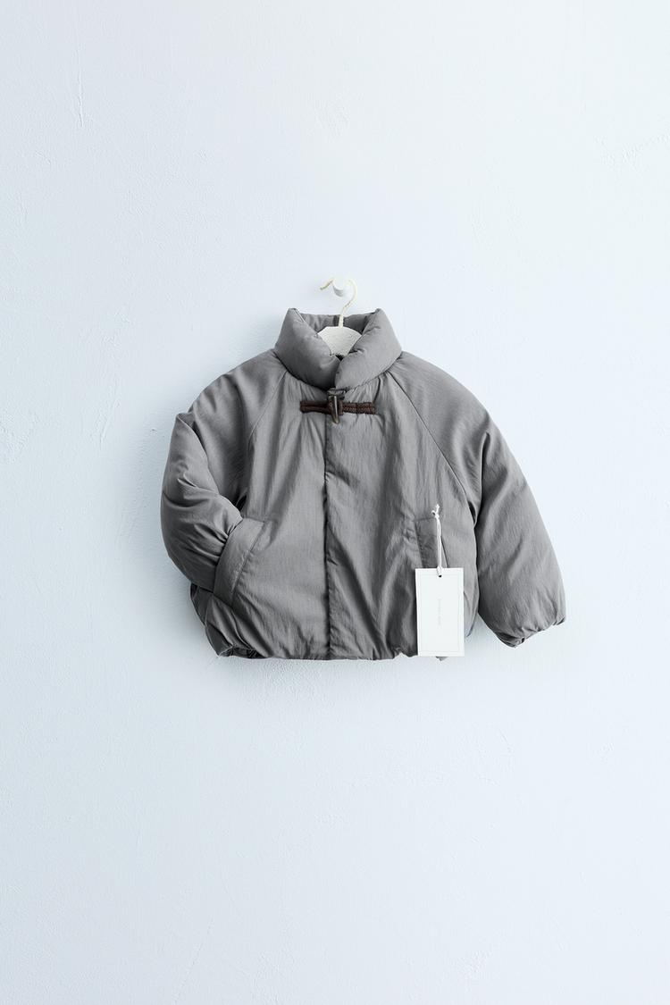 ZARA TIMELESS - QUILTED FROG FASTENING COAT — Mid-gray