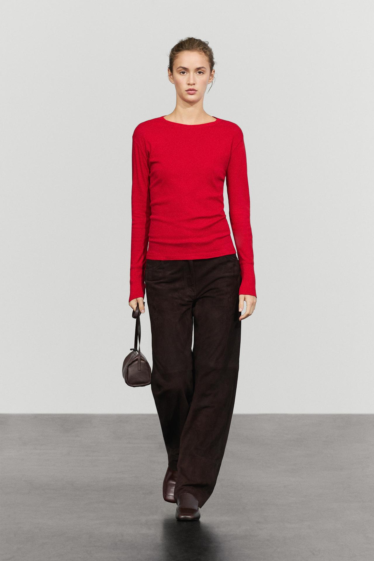 Long sleeve T-shirt with cuff detail — Red