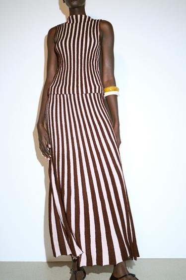 TEXTURED STRIPED SLEEVELESS TOP - Brown Stripes by Zara - Image 1