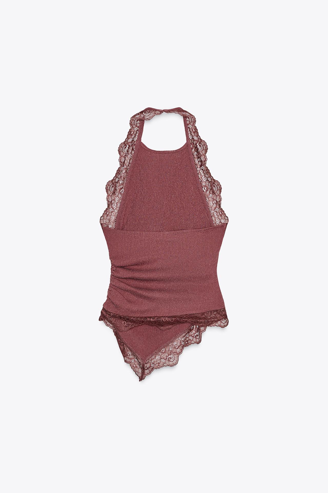 TEXTURED LACE HALTER TOP