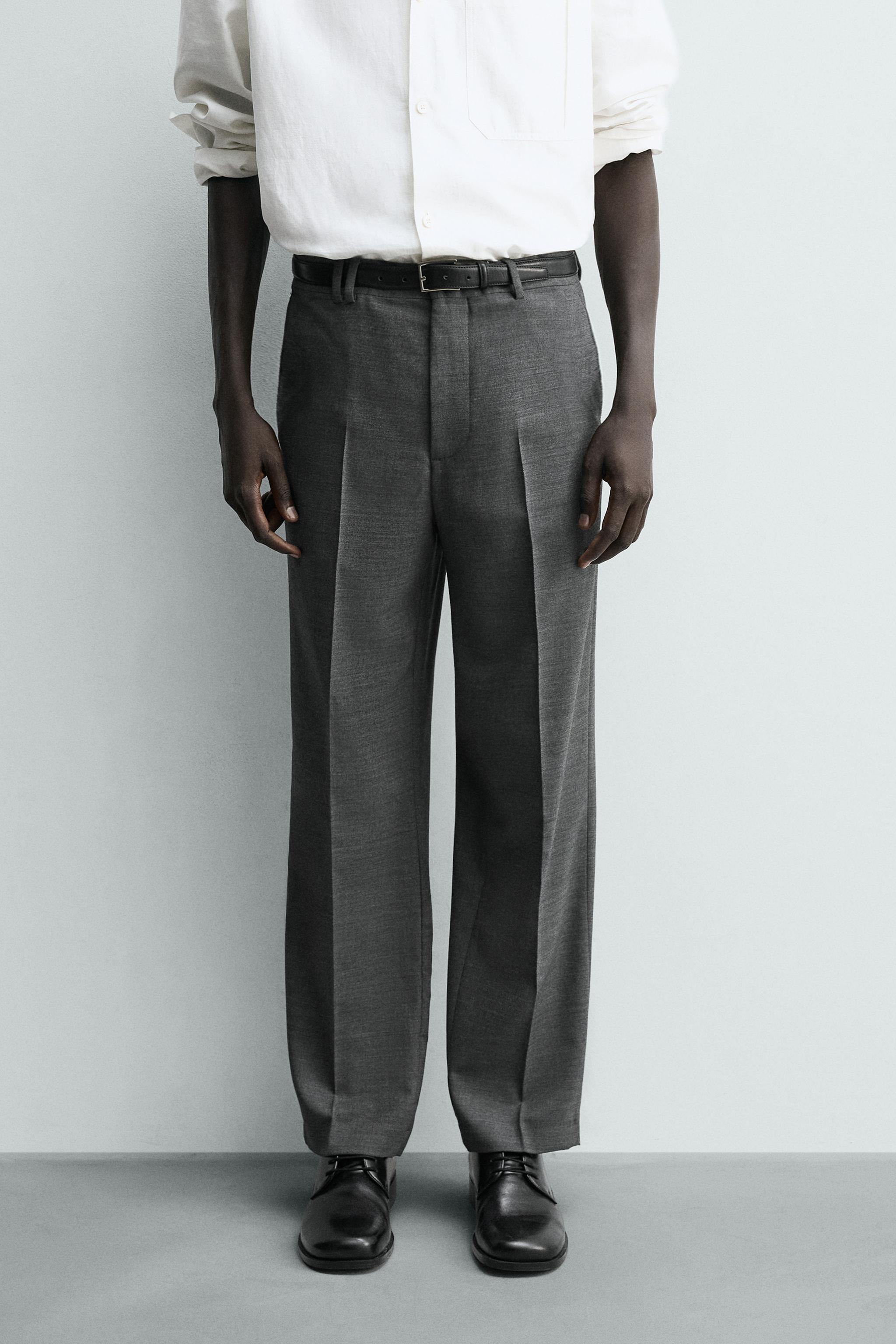 STRETCH STRAIGHT FIT PANTS — Gray marl