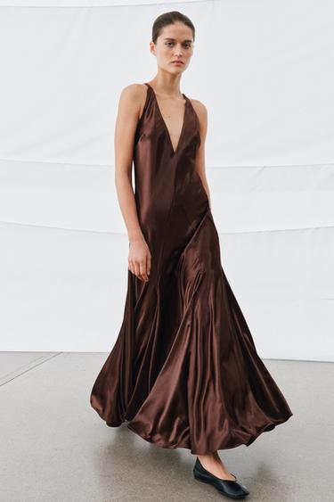 VOLUMINOUS LONG SATIN DRESS - GARNET by Zara - Image 4