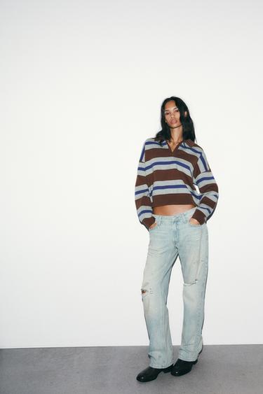 Zara STRIPED POLO SWEATER - Multicolored