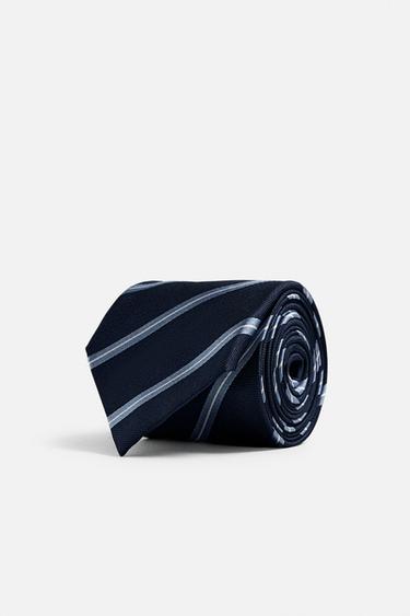 CRAVATTA 100% SETA A RIGHE - Blu Marino di Zara - Immagine 0