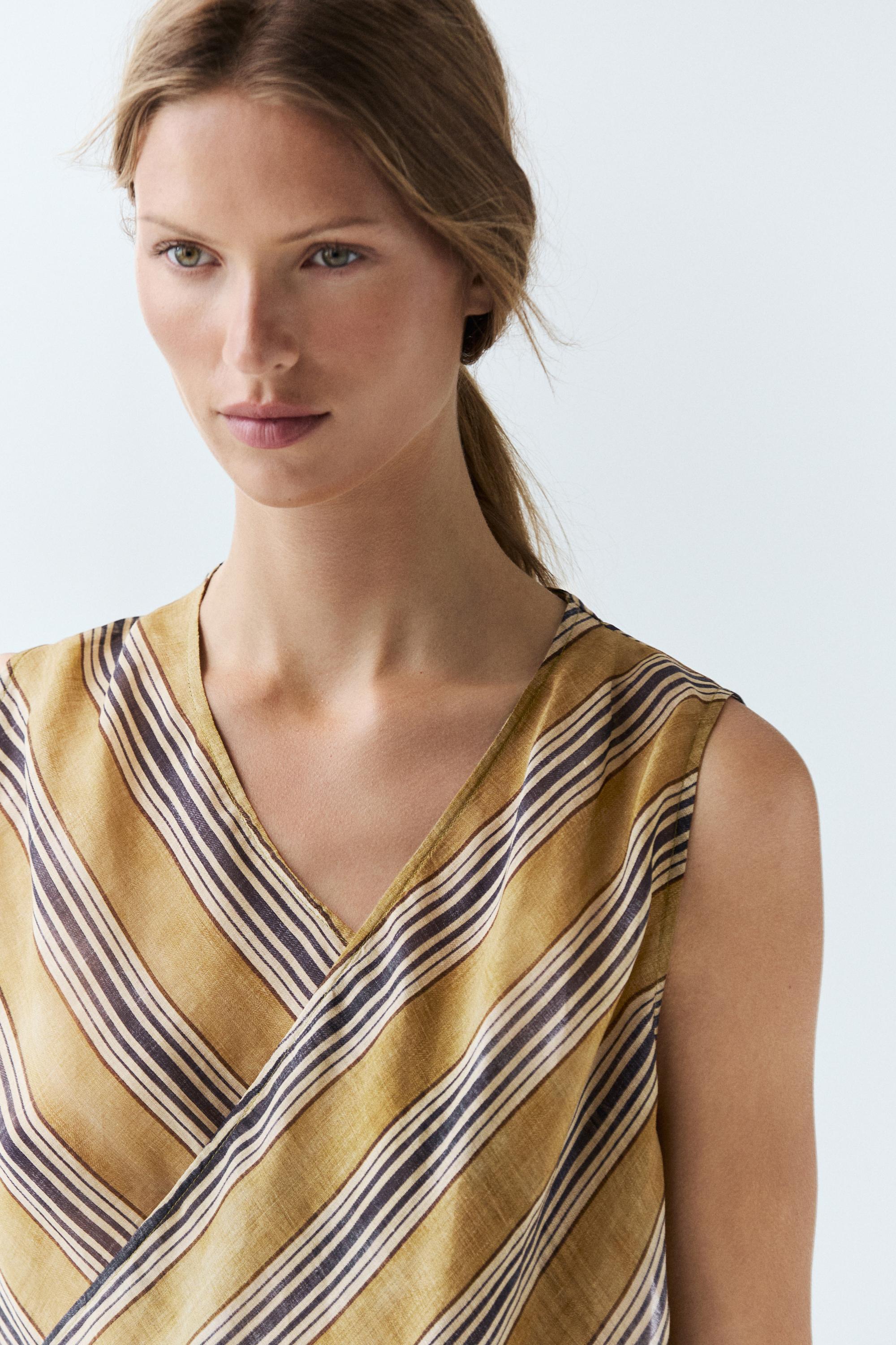 Flowing striped ramie blend wrap top