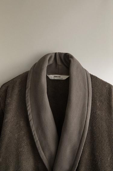 COTTON BATHROBE WITH APPLIQUÉ FABRIC - Dark mink by Zara - Image 1