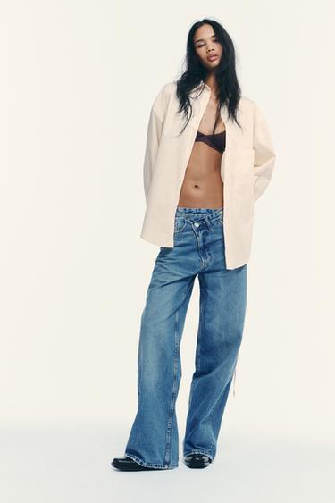 تيشرت OVERSIZE بربطة - بيج فاتح الخاص بـ Zara