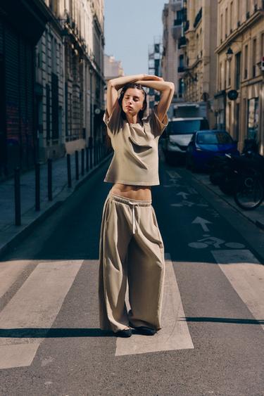 PANTALÓN ALGODÓN PLIEGUES - Arena de Zara