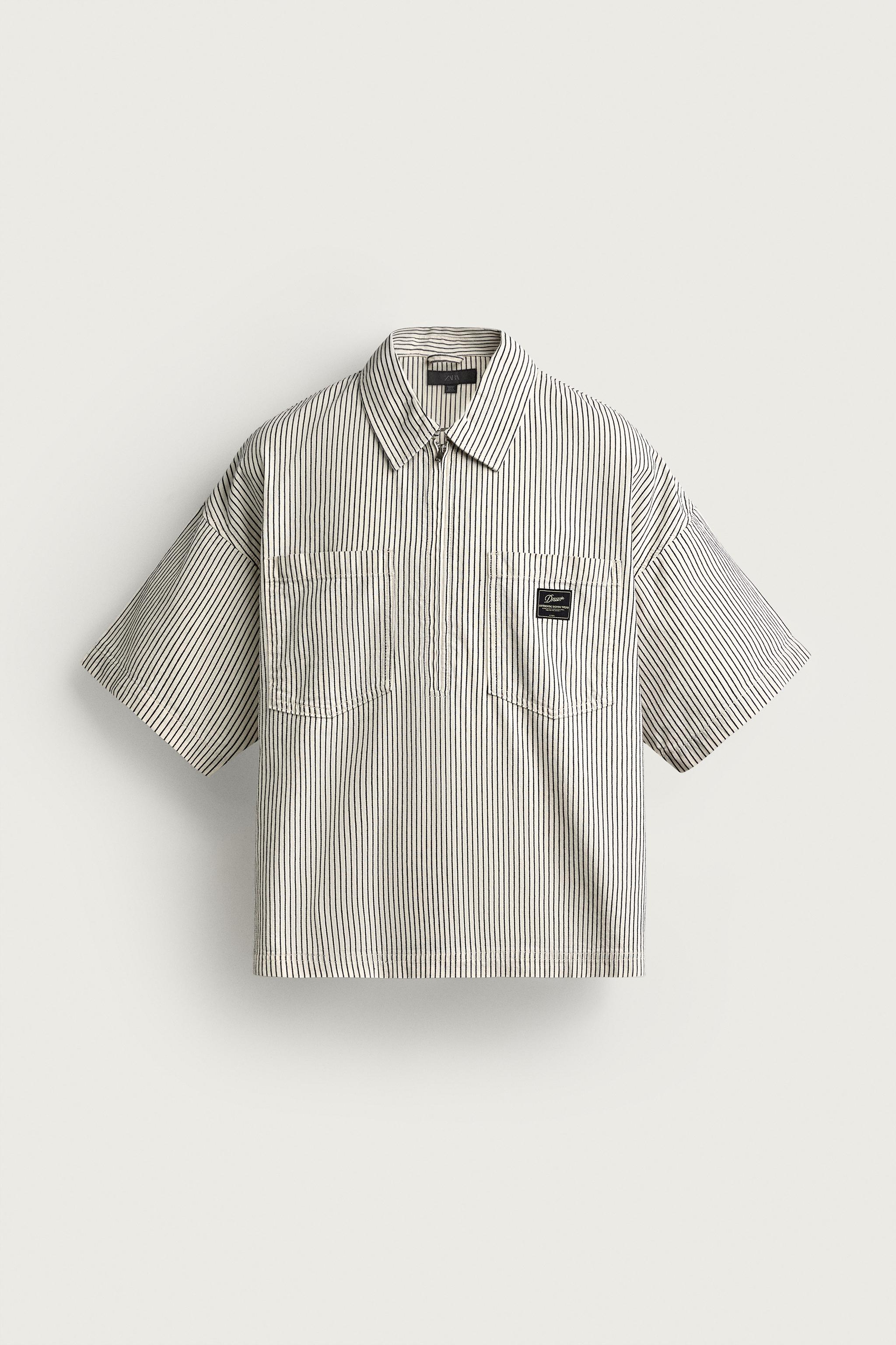 STRIPED ZIP-UP POLO SHIRT — Ecru