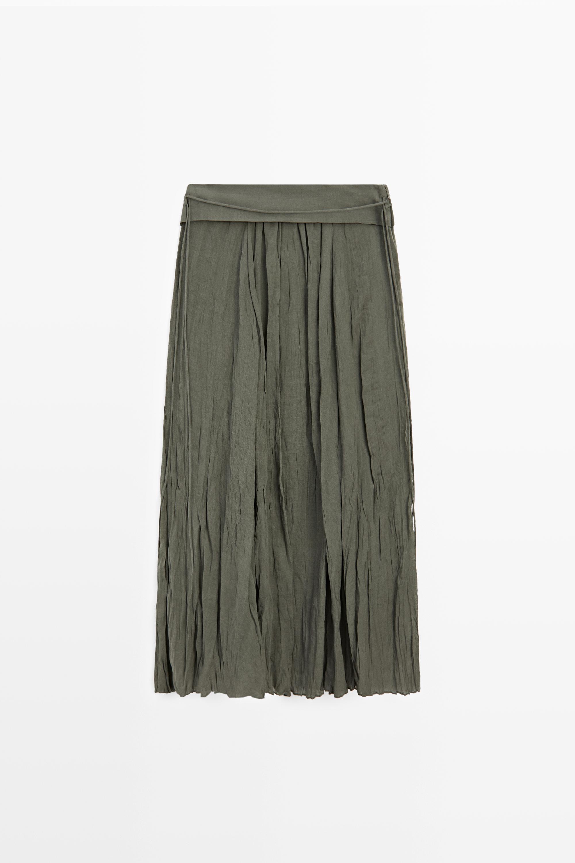 Ramie blend midi skirt with gathered detail