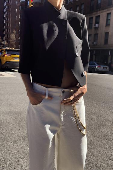 ZW COLLECTION CROPPED SHORT SLEEVE BLAZER - Black by Zara