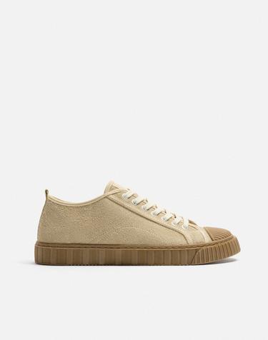 CONTRAST LEATHER TRAINERS - SAND/BROWN by Zara