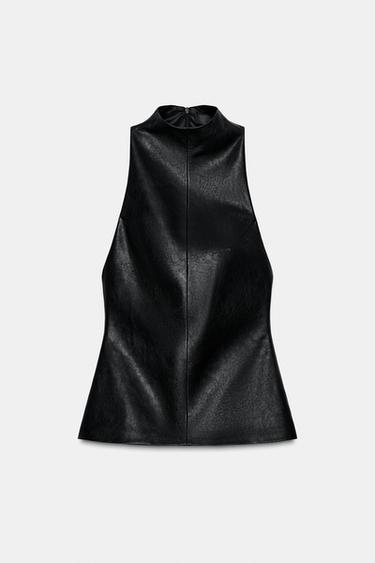 Zara FAUX LEATHER TOP - Black