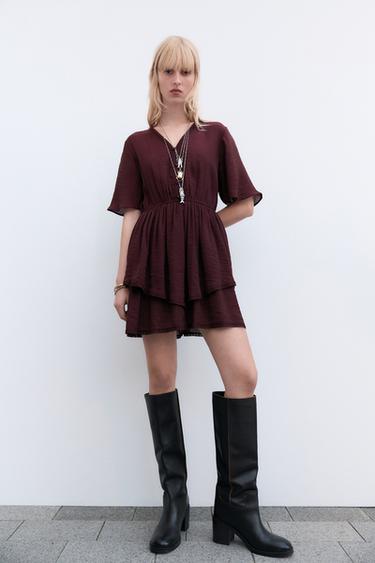 MINI DRESS WITH LACE TRIMS - Burgundy by Zara - Image 0