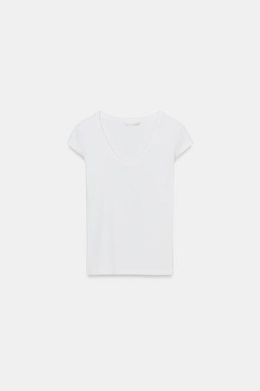 Zara POT NECK T-SHIRT - Oyster-white