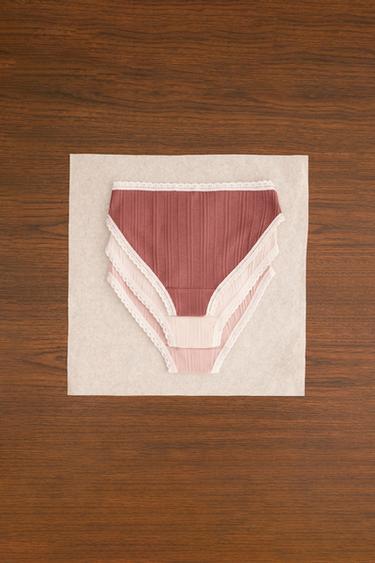 ZARA TIMELESS - THREE-PACK OF POINTELLE BRIEFS WITH FLOWER - Pale pink by Zara - Image 1