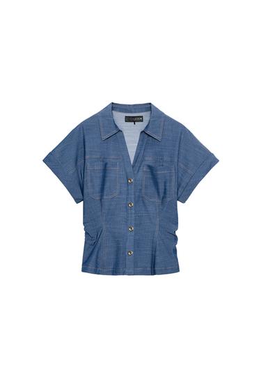 CHEMISE CINTRÉE DRAPÉE - Bleu de Zara